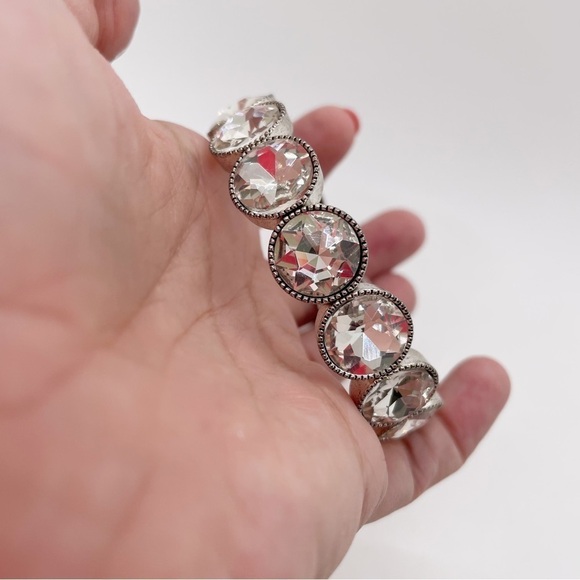 Silver Tone Stretch Rhinestones Bracelet - Picture 2 of 4